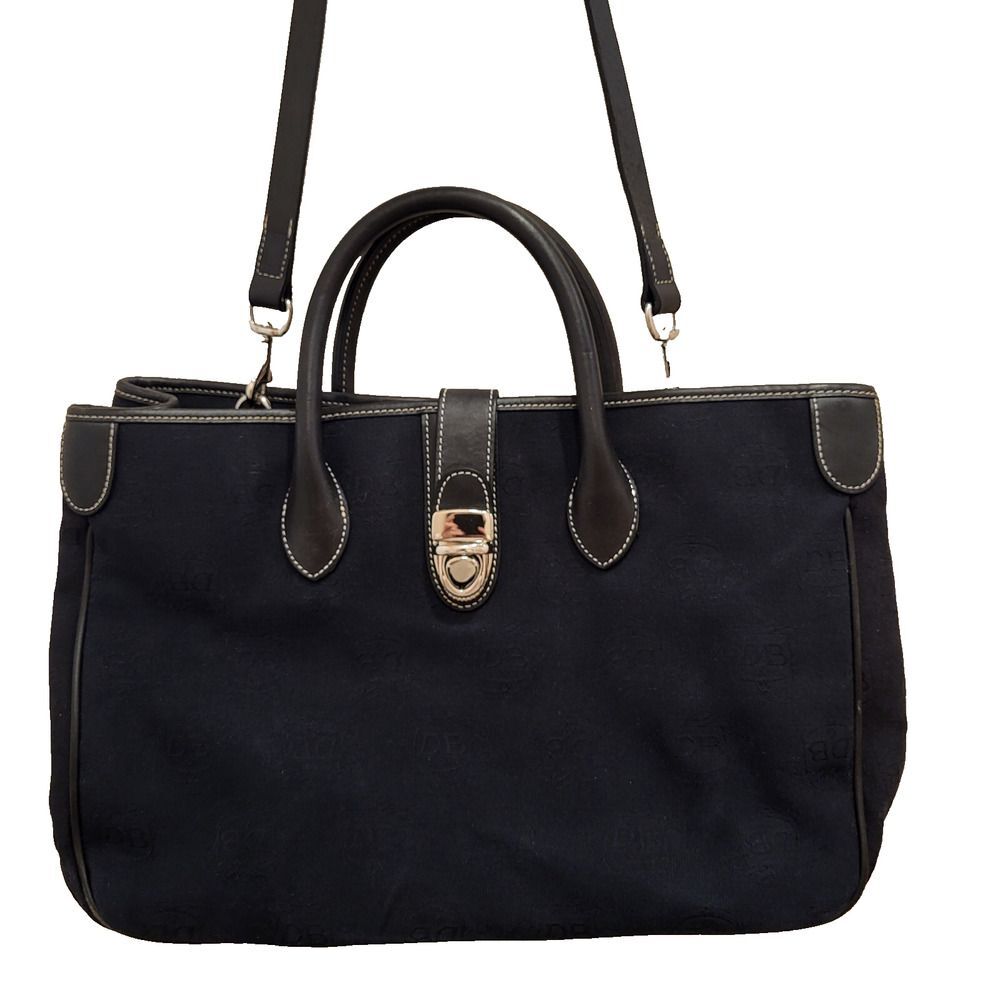 Vintage Dooney & Bourke Black Satchel Logo Canvas, Lock Clasp, Crossbody Strap - Picture 2 of 15